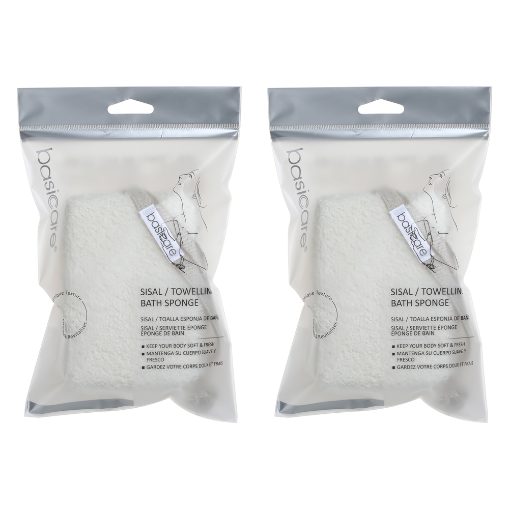 Basicare Sisal Towelling Exfoliating Bath Sponge 2 Pack Natural Body Cleansing