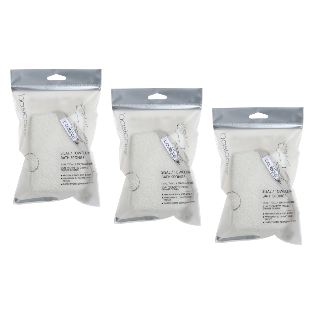 Basicare Sisal Towelling Bath Sponge Pack of 3 Natural Exfoliating Sponges