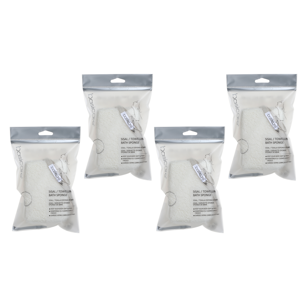 Basicare Sisal Towelling Bath Sponge 4 Pack Natural Exfoliating Body