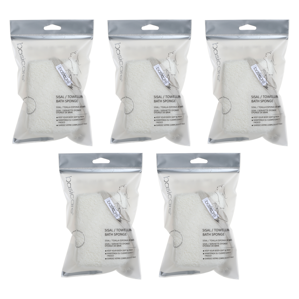 Basicare Sisal Towelling Bath Sponge 5 Pack Natural Exfoliating Cleansing Tool