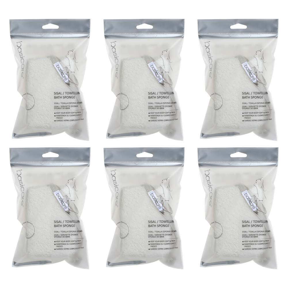Basicare Sisal Towelling Bath Sponge Pack of 6 Natural Exfoliating