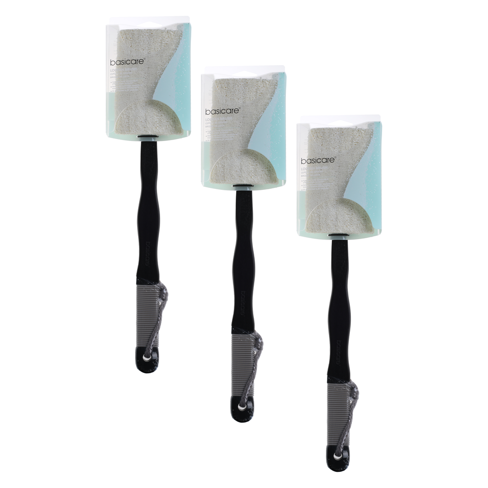 Basicare Dual Loofah Exfoliating Back Brush 41cm Detachable Handle Bundle of 3