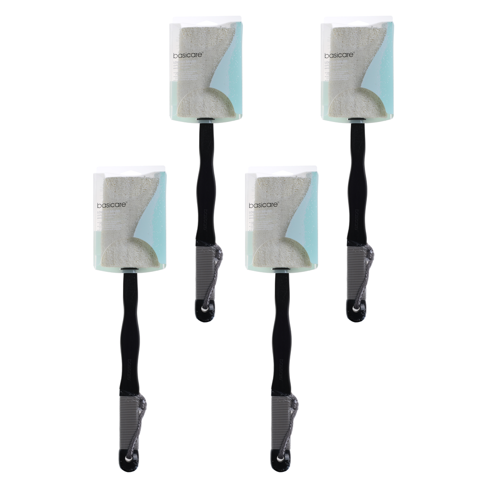 Basicare Dual Loofah Back Brush Detachable Handle 41cm Bundle of 4