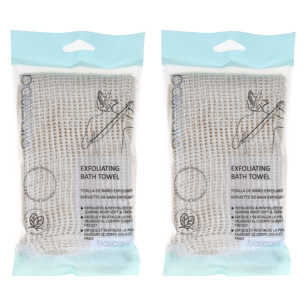 Basicare Exfoliating Bath Towel 30cm x 100cm Bundle of 2 Deep Cleansing