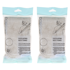 Basicare Exfoliating Bath Towel 30cm x 100cm Bundle of 2 Deep Cleansing