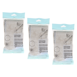 Basicare Exfoliating Bath Towel 30cm x 100cm Bundle of 3 Deep Cleansing