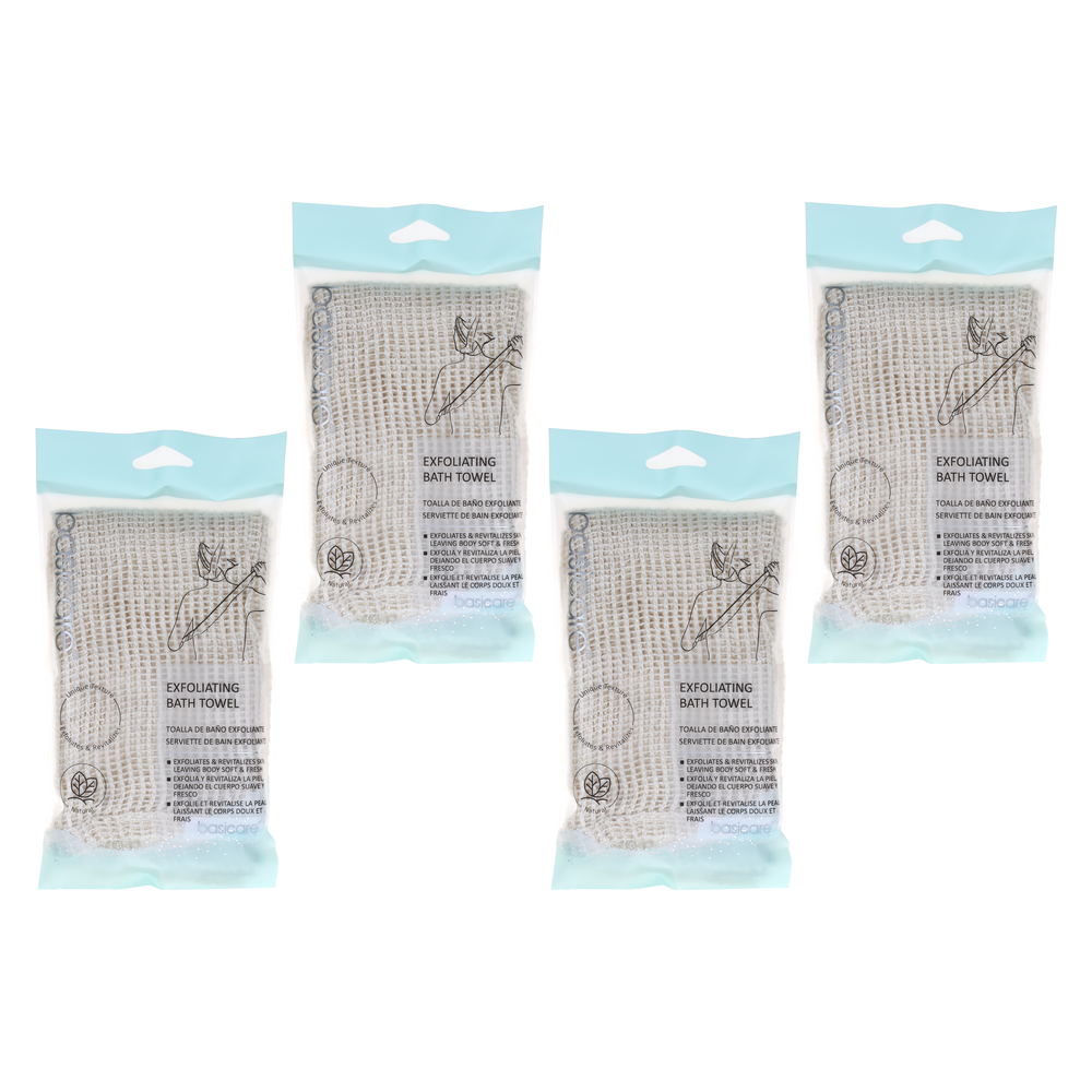 Basicare Exfoliating Bath Towel 30x100cm Pack of 4 Deep Cleansing Body Scrubbers