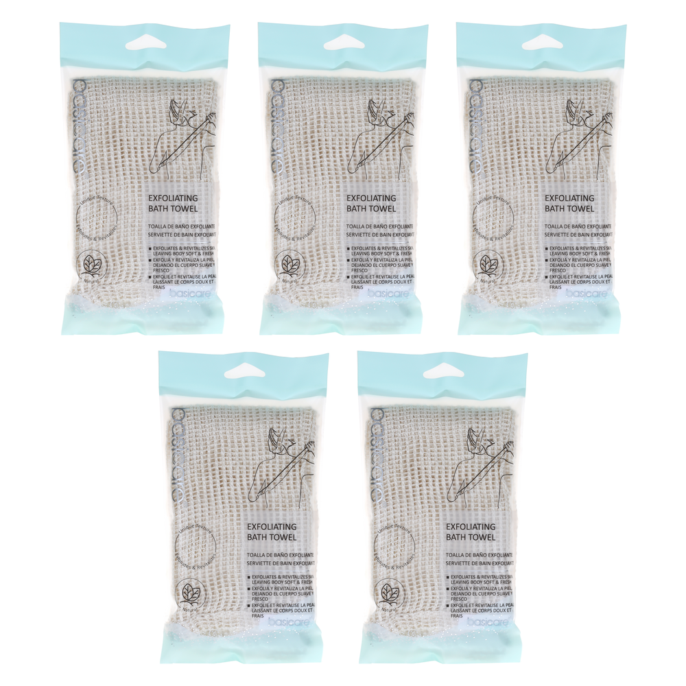 Basicare Exfoliating Bath Towel 30cm x 100cm Bundle of 5