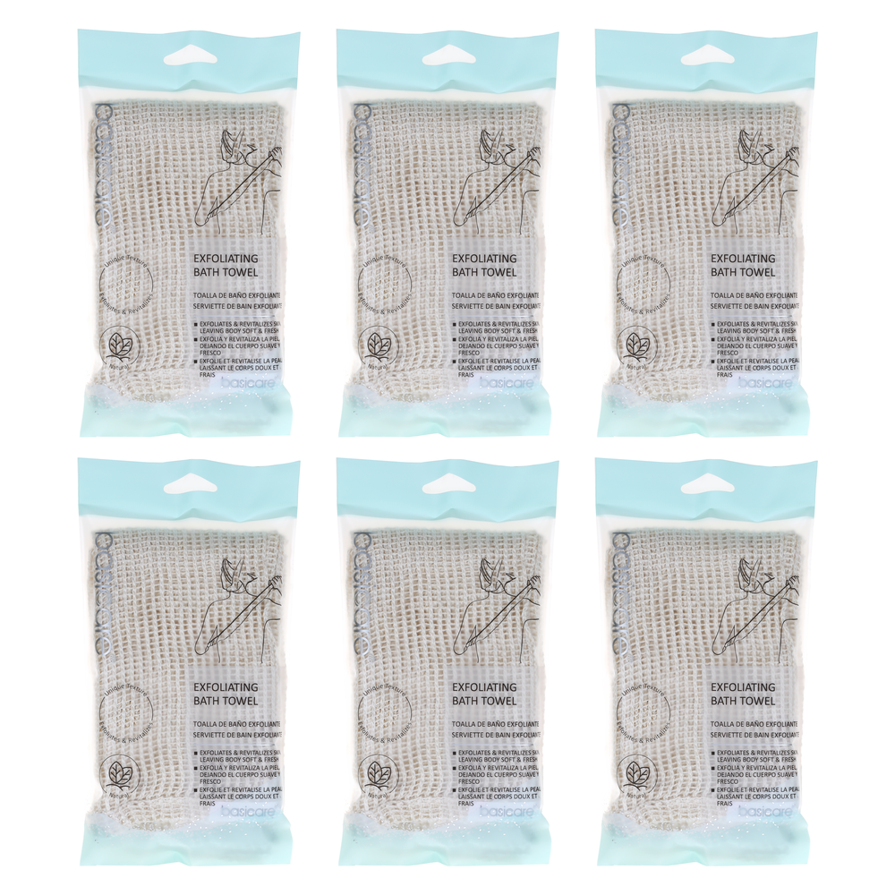 Basicare Exfoliating Bath Towel 30cm x 100cm Bundle of 6