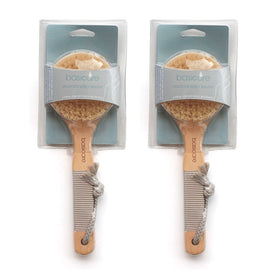 Basicare Wooden Body Brush Natural Bristles Exfoliating Dry Brush Pack x 2