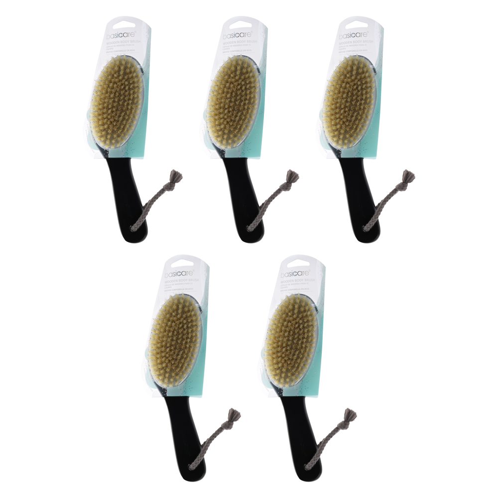 Basicare Wooden Body Brush 5 Pack Natural Bristles Dry Exfoliating