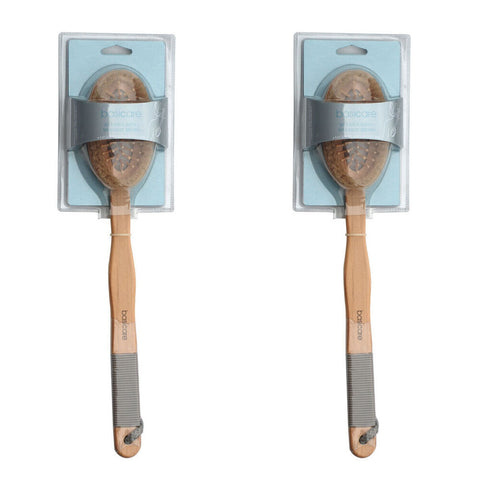 Basicare Wooden Bath Massage Brush 41cm Natural Bristles Exfoliation Pack of 2