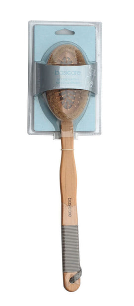Basicare Wooden Bath Massage Brush 41cm Natural Bristles for Exfoliation