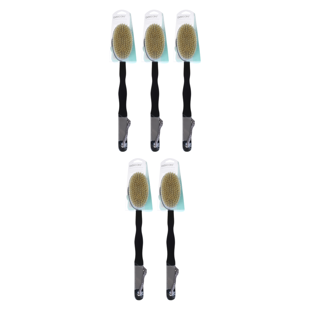 Basicare Wooden Bath Brush 41cm Long Handle Natural Bristles Bundle of 5