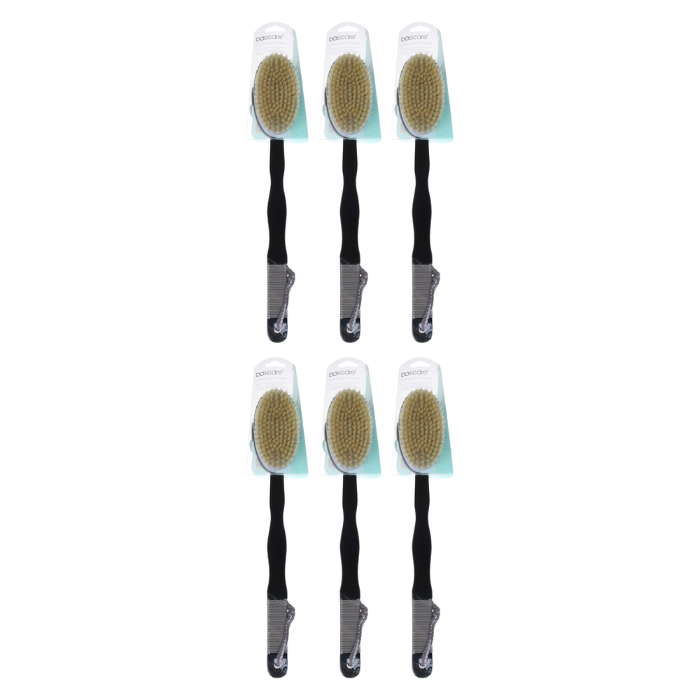 Basicare Wooden Bath Brush 41cm Long Handle Natural Bristles Bundle of 6