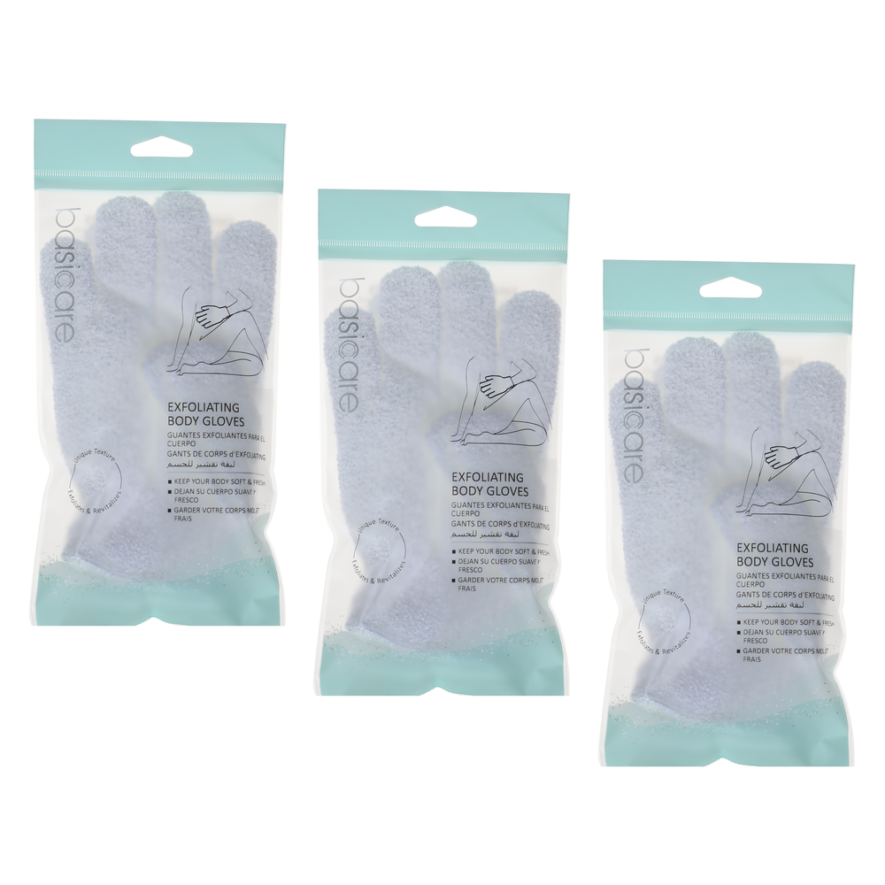 Basicare Exfoliating Body Gloves White Bundle of 3 Shower Exfoliating Gloves