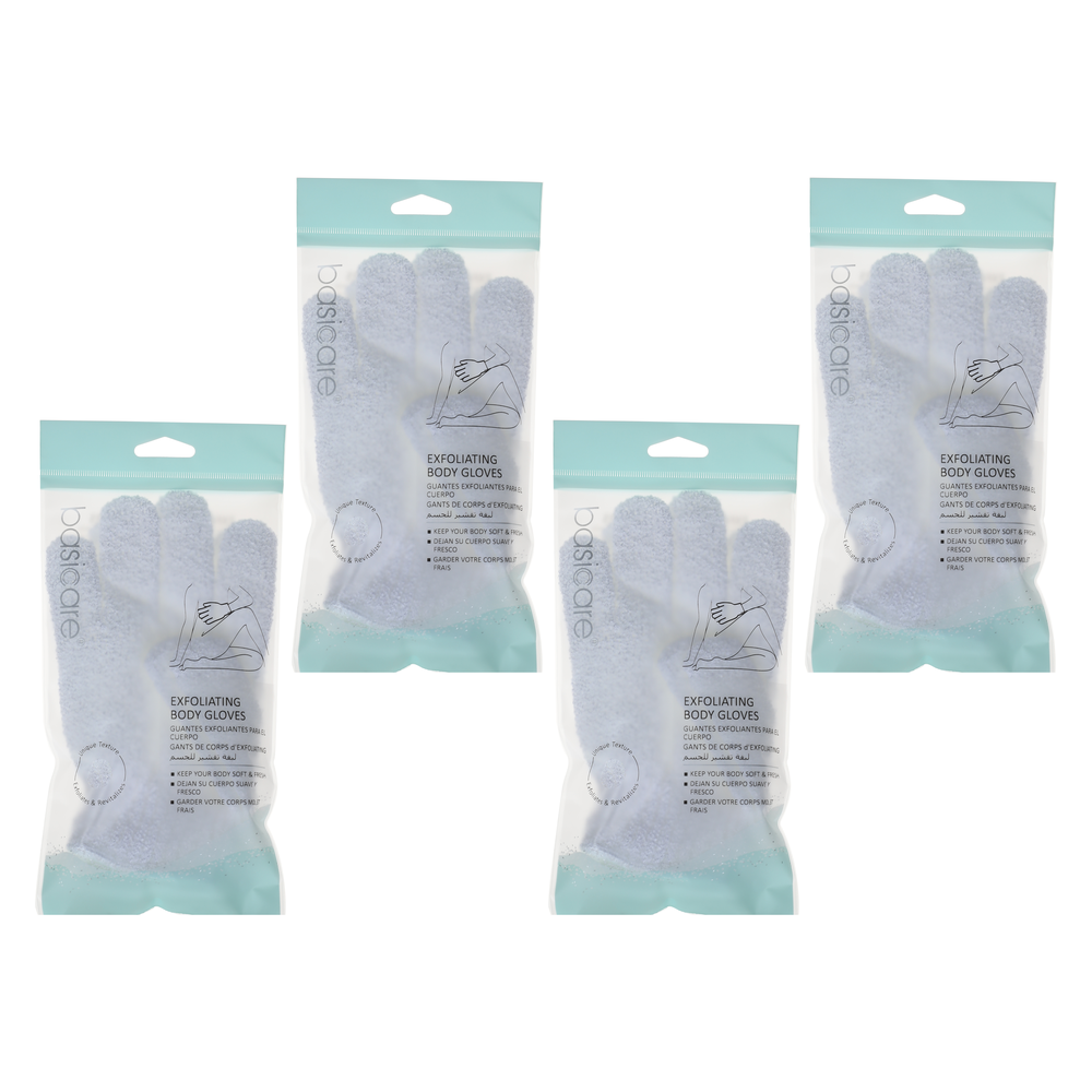 Basicare Exfoliating Body Gloves White 4 Pack Bundle