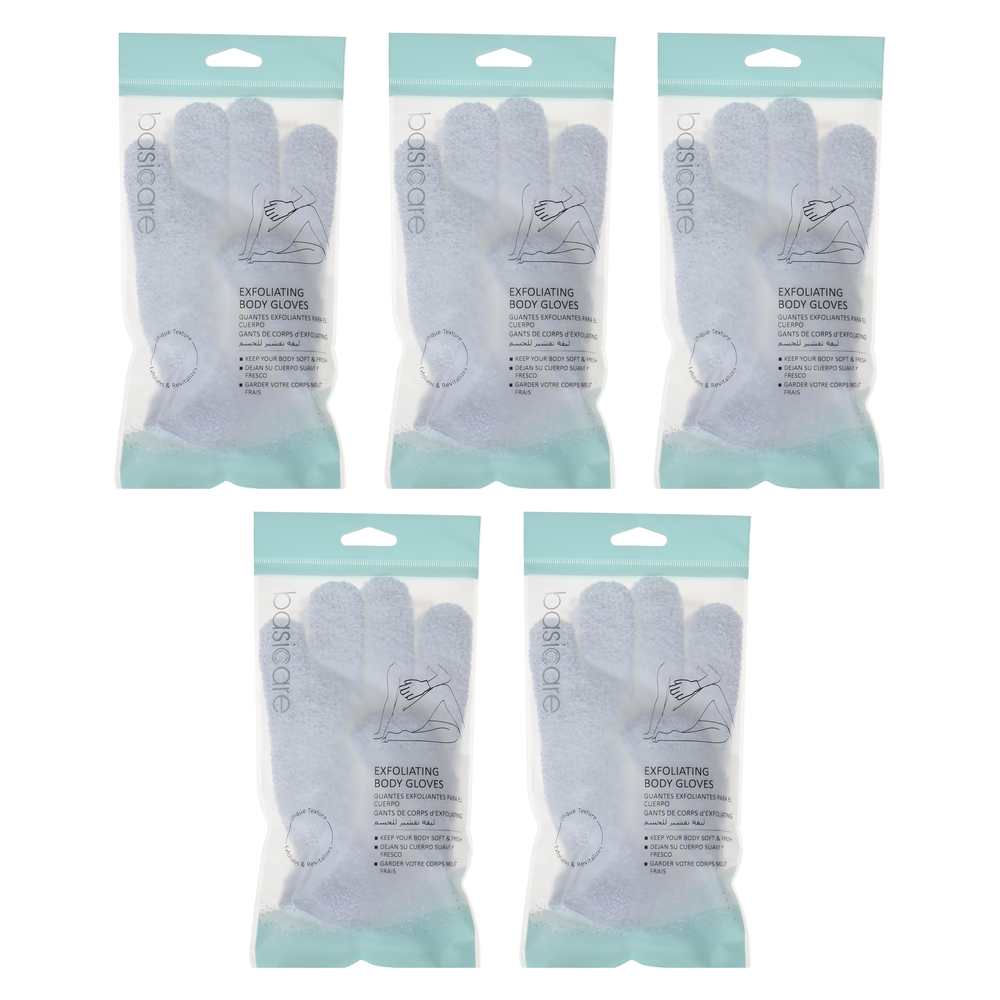 Basicare Exfoliating Body Gloves White Bundle of 5 Exfoliating Gloves