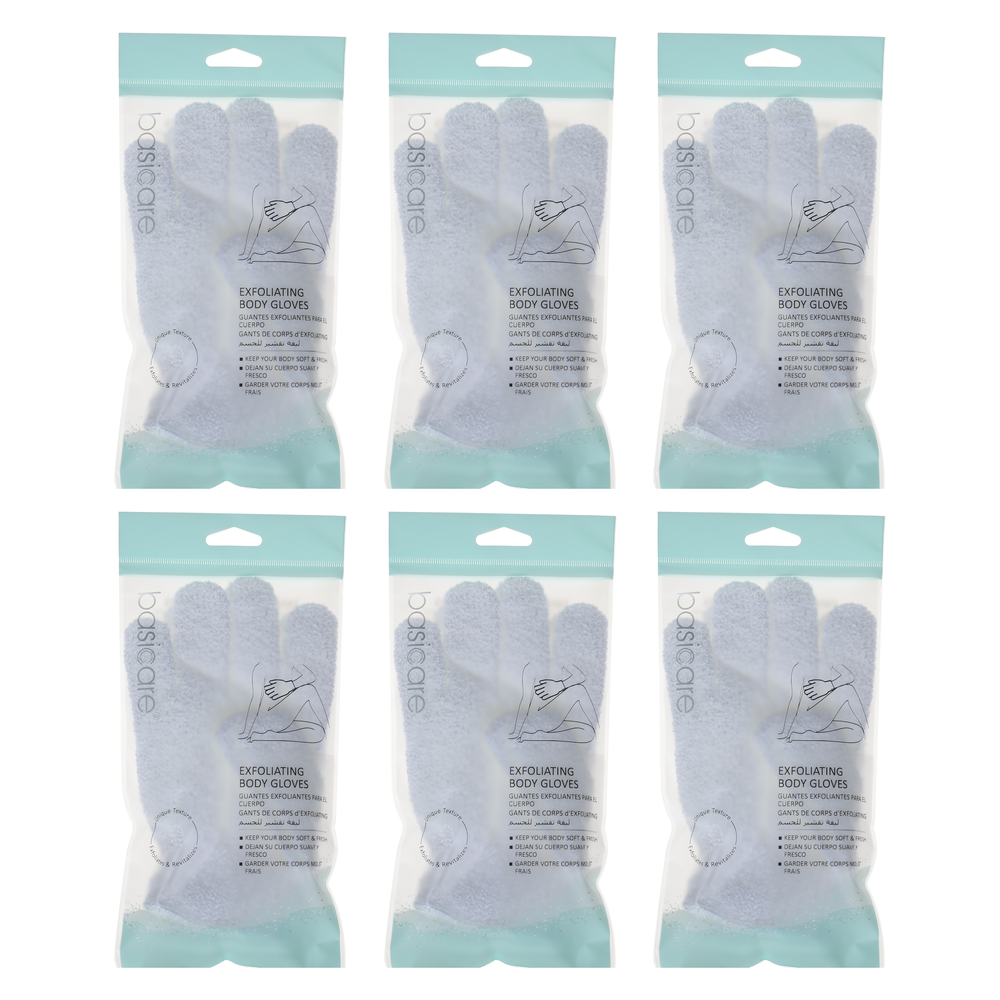 Basicare Exfoliating Body Gloves White Bundle of 6 Pairs