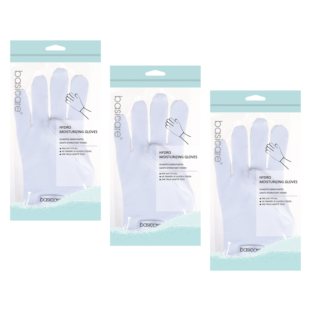 Basicare Hydro Moisturising Gloves White 3 Pack Overnight Hand Treatment