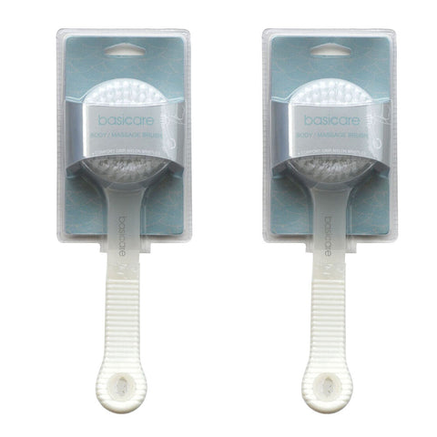 Basicare Body Massage Brush 25cm Twin Pack Long Handle Exfoliating Brush