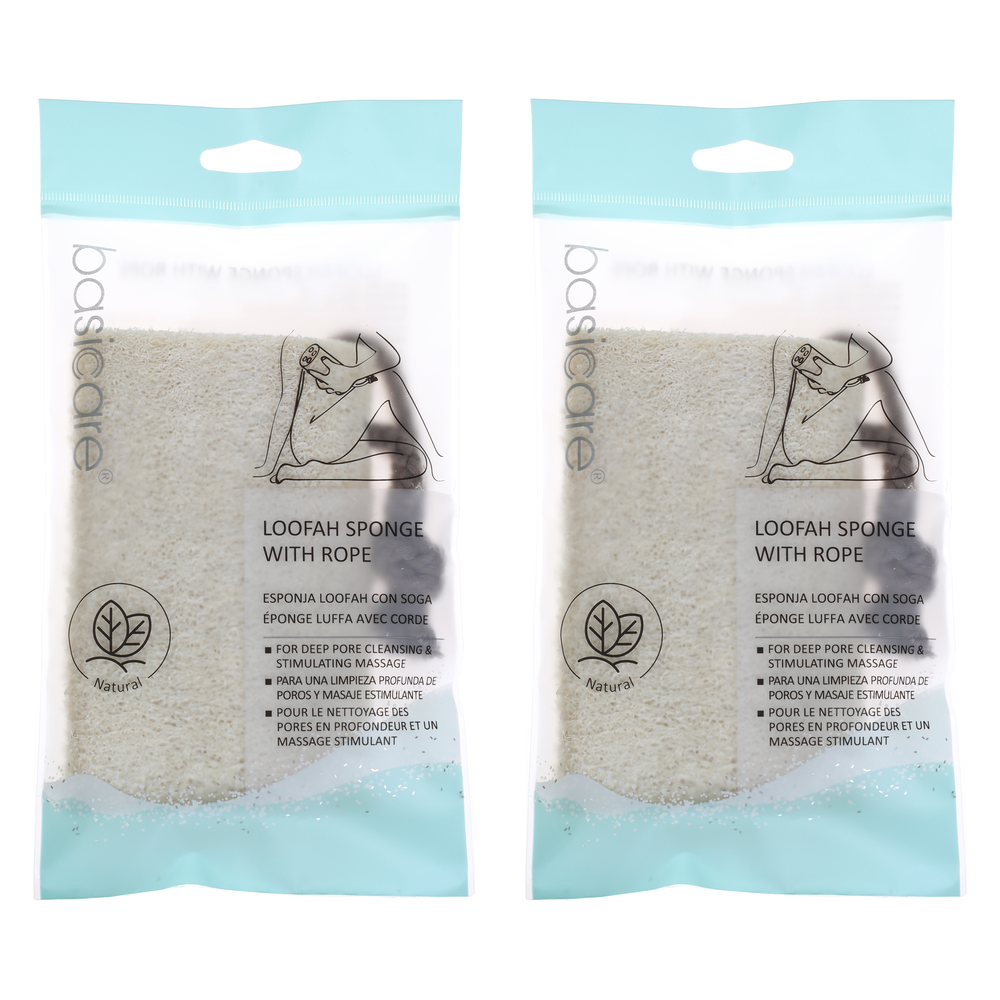 Basicare Natural Loofah Sponge with Rope 12.5cm for Shower Bath x2