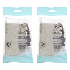 Basicare Natural Loofah Sponge with Rope 12.5cm for Shower Bath x2