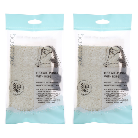 Basicare Natural Loofah Sponge with Rope 12.5cm for Shower Bath x2