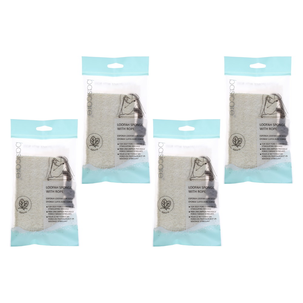 Basicare Natural Loofa Sponge with Rope 12.5cm Bundle of 4