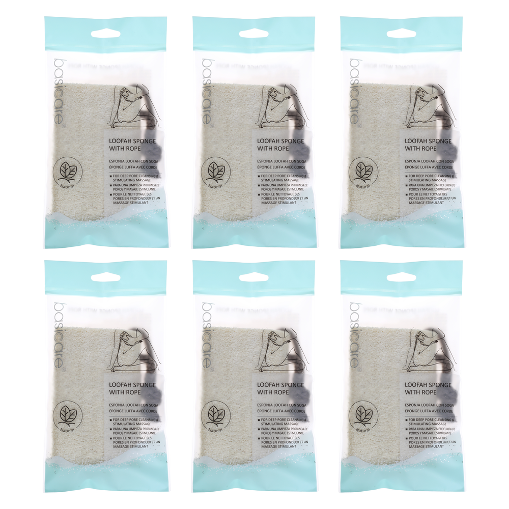 Basicare Natural Loofa Sponge 12.5cm Shower and Bath Bundle of 6