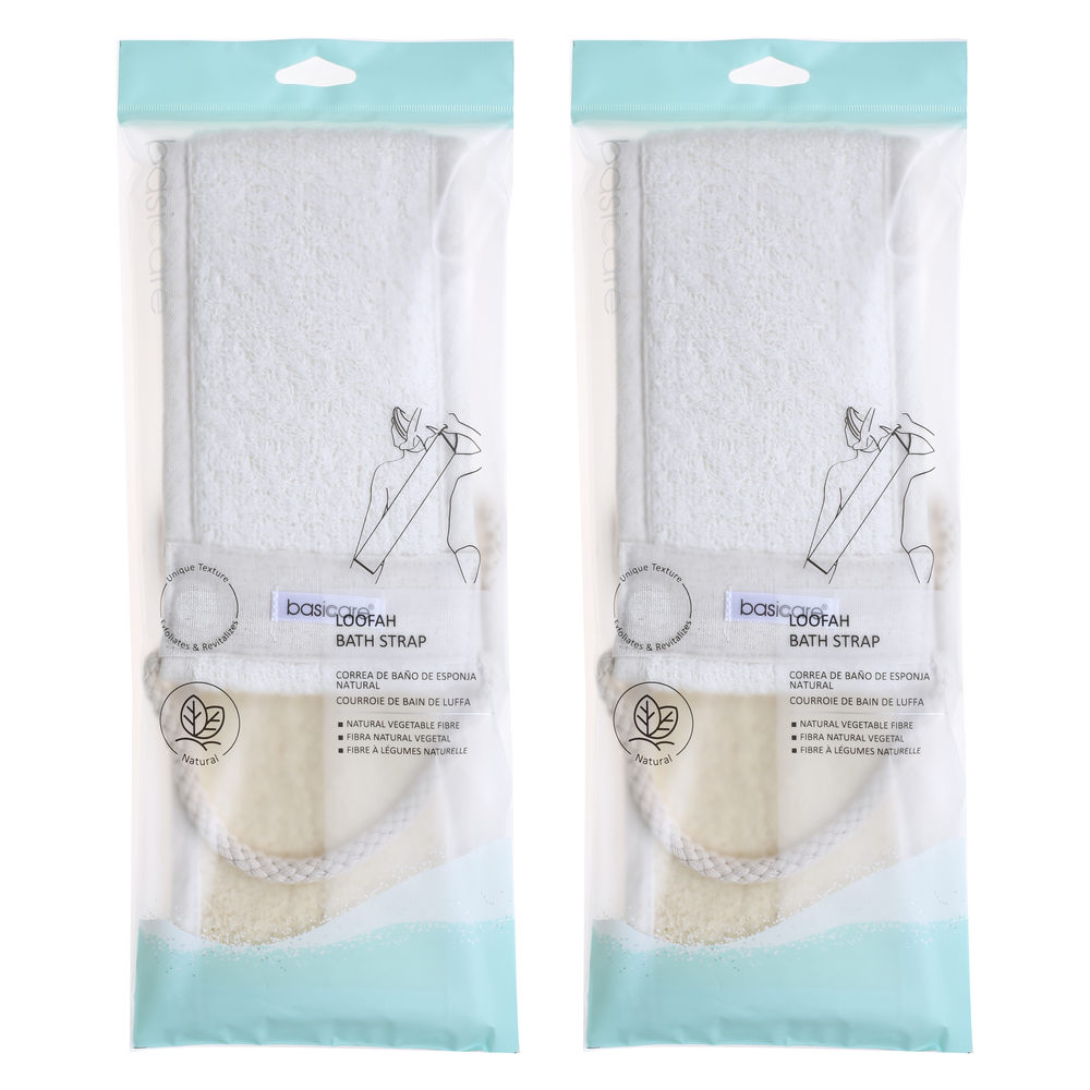 Basicare Back Strap Loofah Towelling Exfoliating Shower Body Scrub 2 Pack