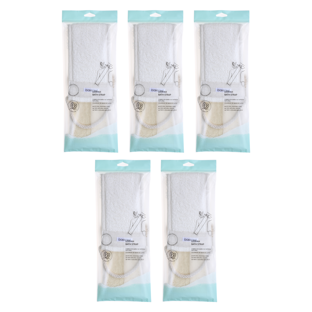 Basicare Back Strap Loofah Towelling Exfoliating Shower Body Scrub 5 Pack