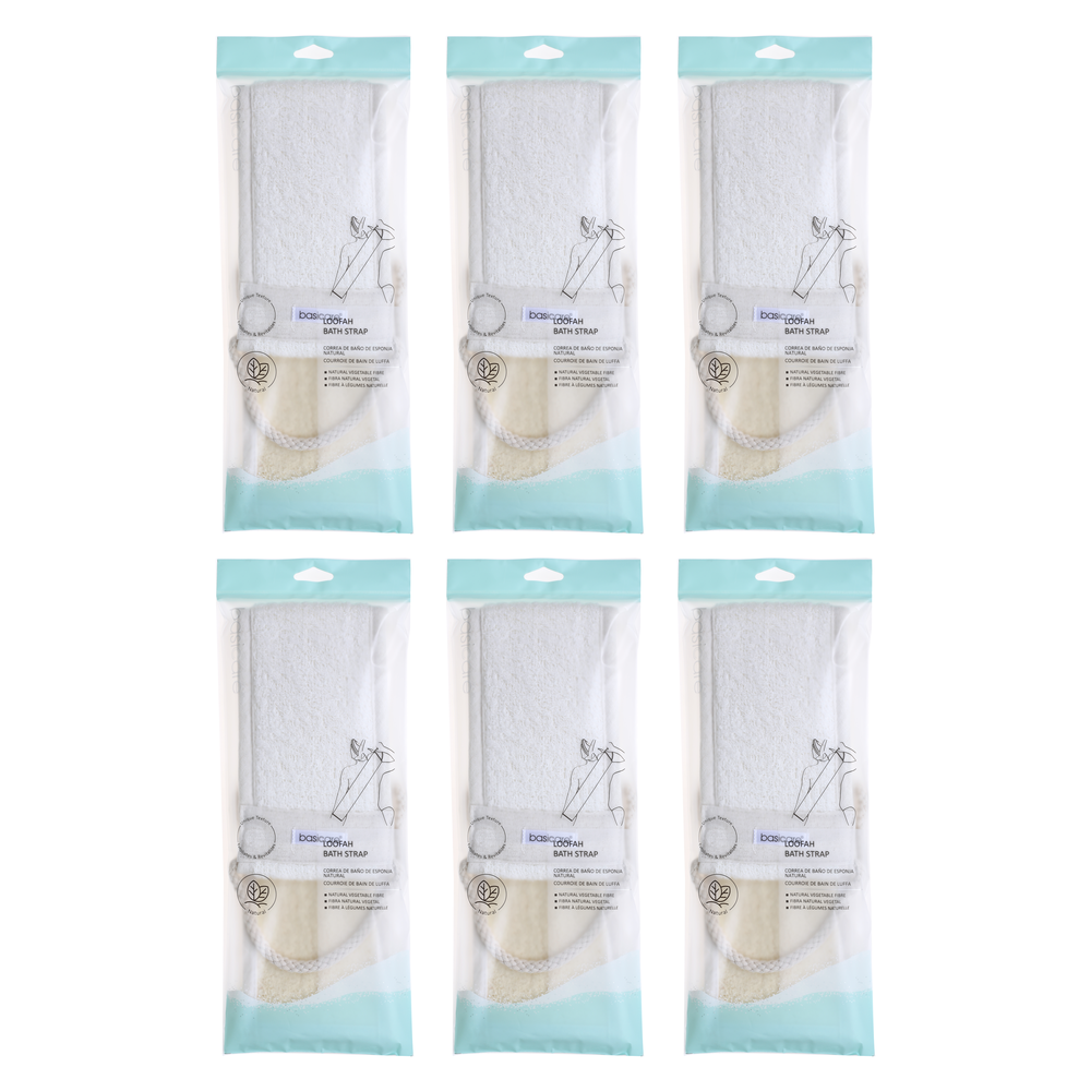 Basicare Back Strap Loofah Towelling Exfoliating Shower Body Scrub Bundle of 6