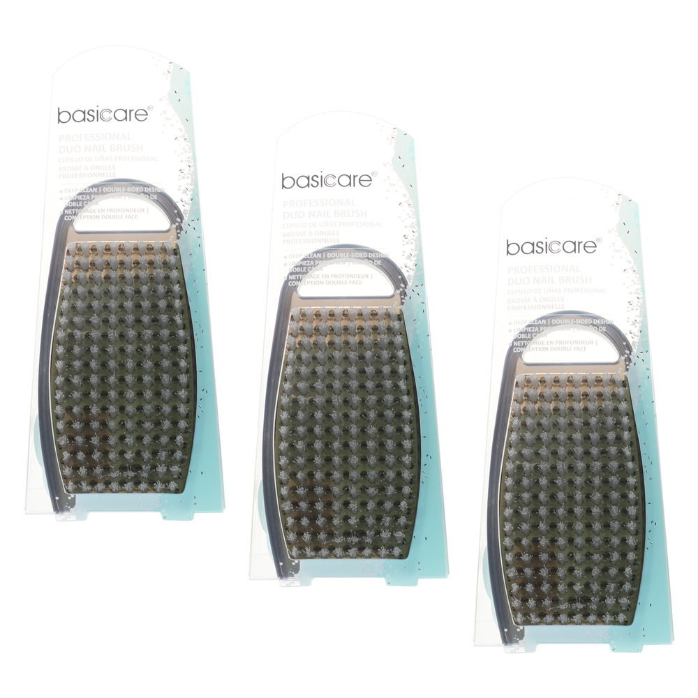 Basicare Double Sided Nail Brush 3 Pack Nylon Bristles