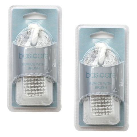 Basicare Pumice Stone with Nail Brush 9.5cm 2 Pack Foot Exfoliating Tool