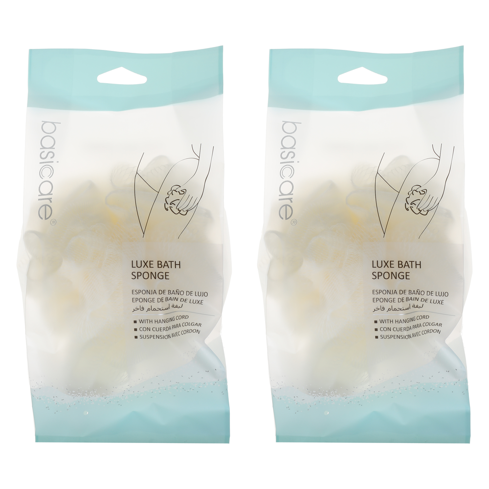 Basicare Luxe Bath Sponge Beige with Hanging Cord Exfoliating x2