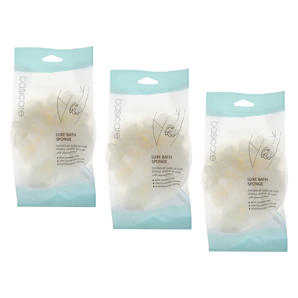 Basicare Luxe Bath Sponge Beige Bundle of 3 Exfoliating Shower Sponges