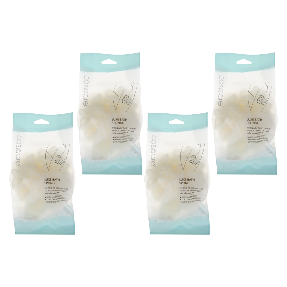 Basicare Luxe Bath Sponge Beige Bundle of 4 Hanging Cord Exfoliating