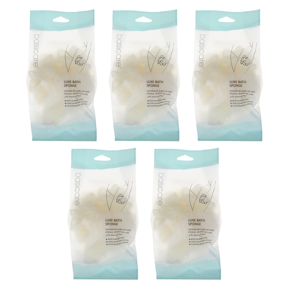 Basicare Luxe Bath Sponge Beige Hanging Cord Bundle of 5