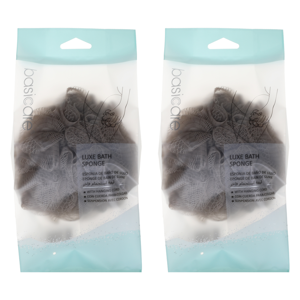 Basicare Luxe Bath Sponge with Hanging Cord Exfoliating Body Cleansing x2