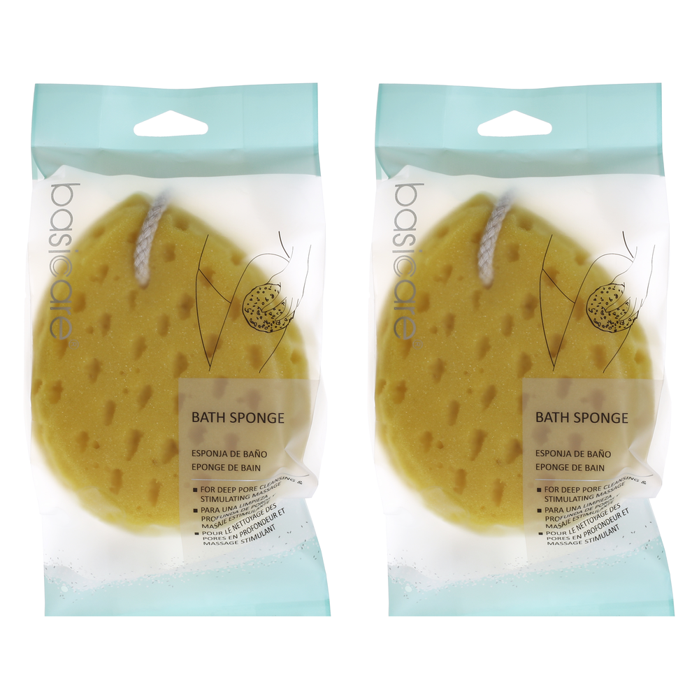 Basicare Sea Bath Sponge with Hanging Cord Bundle of 2
