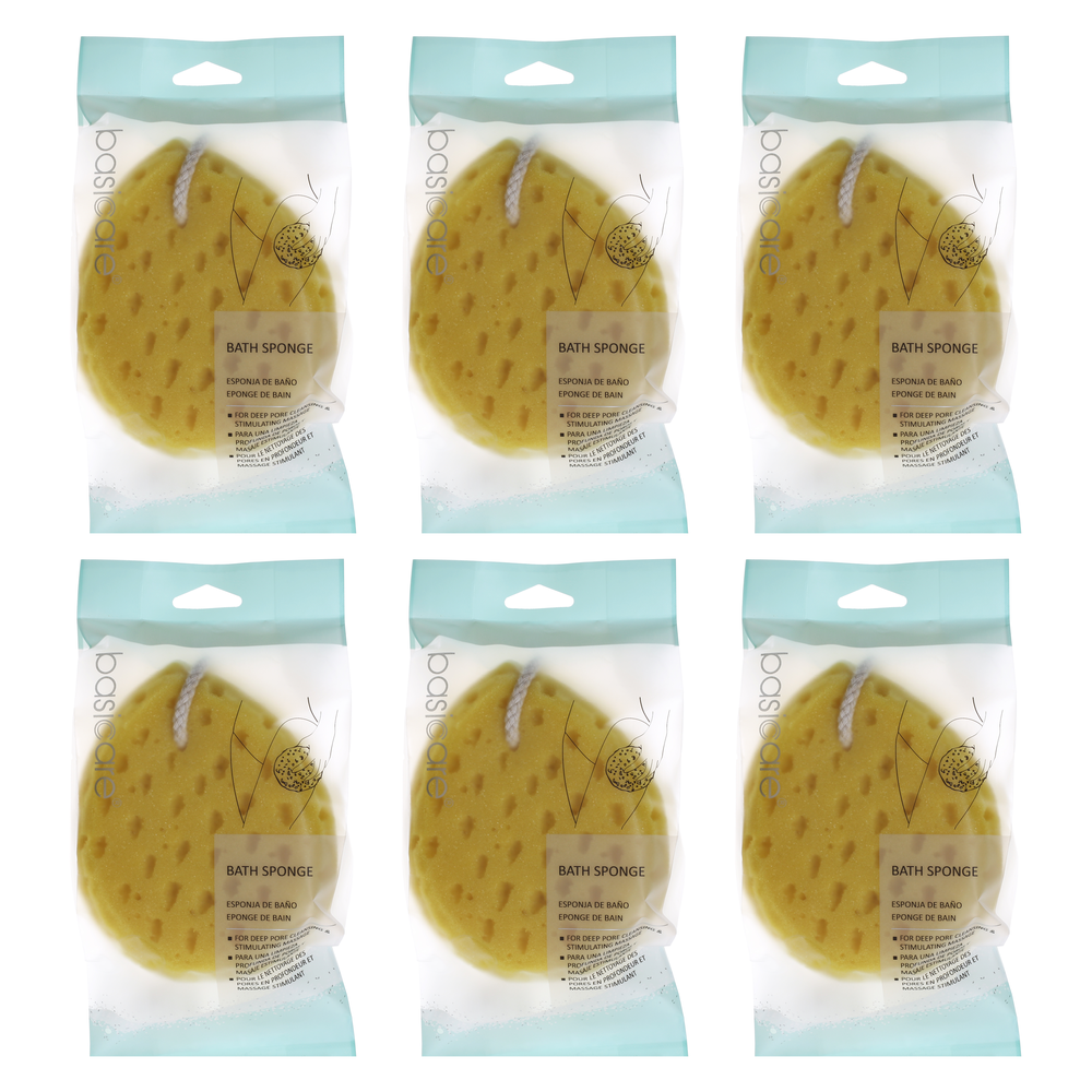 Basicare Sea Sponge Bath Sponge Bundle 6 Pack with Hanging Cord