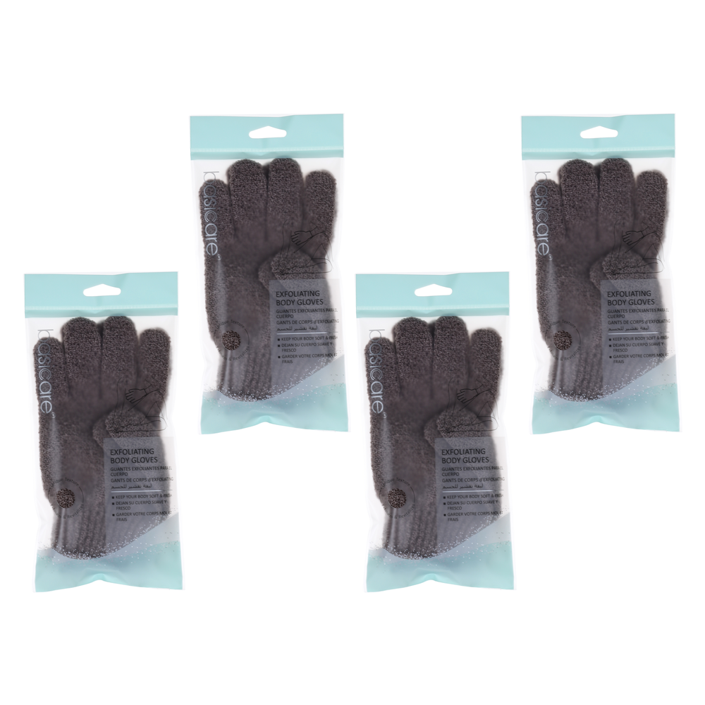 Basicare Exfoliating Body Gloves Brown 4 Pack Bundle