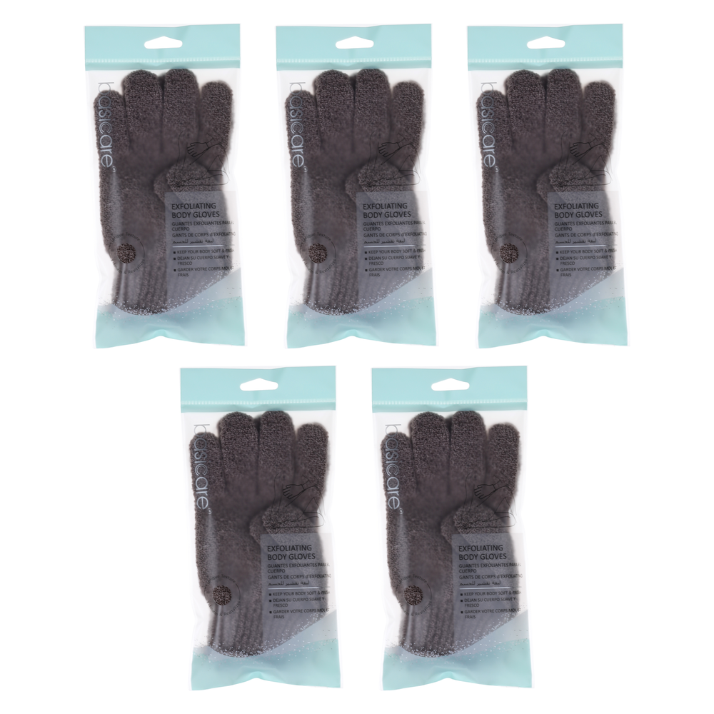 Basicare Exfoliating Body Gloves Brown Bundle 5 Pack 5 Pairs