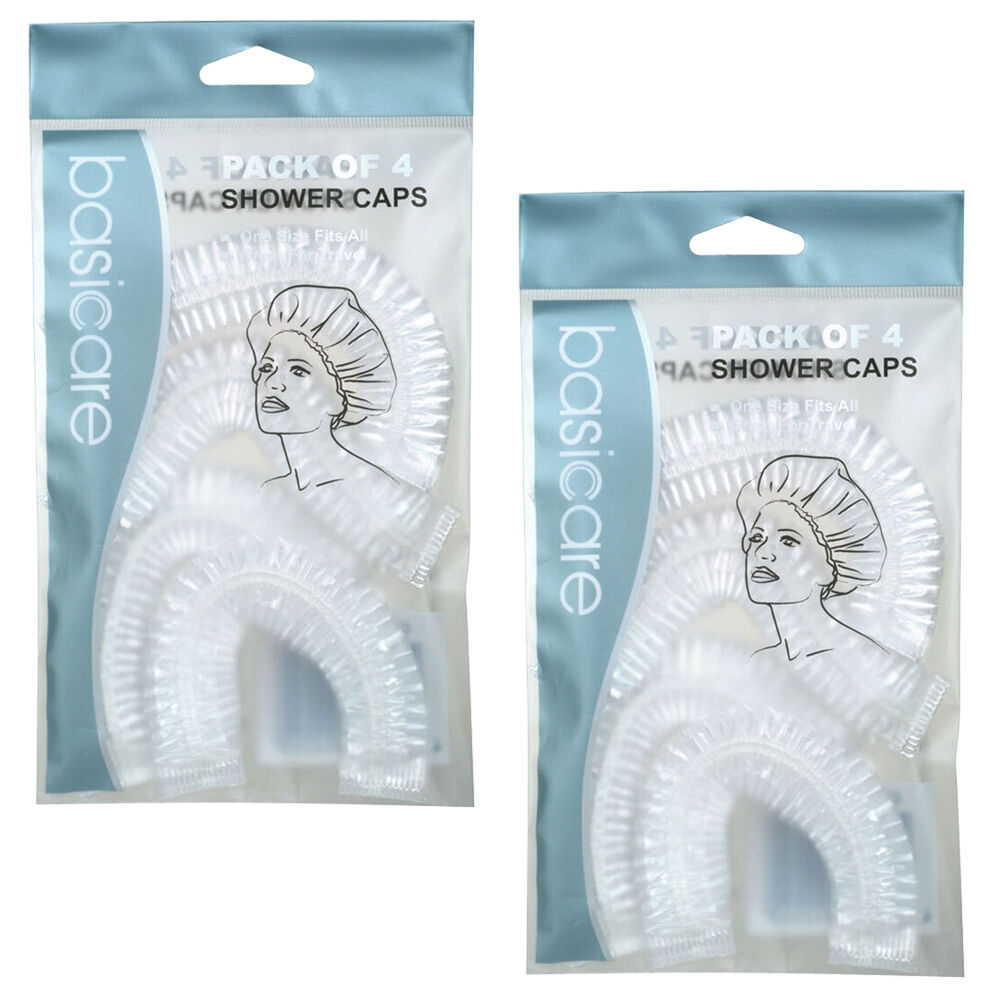 Basicare Shower Cap Adults 4 Pack Reusable Comfortable Waterproof Protection x 2