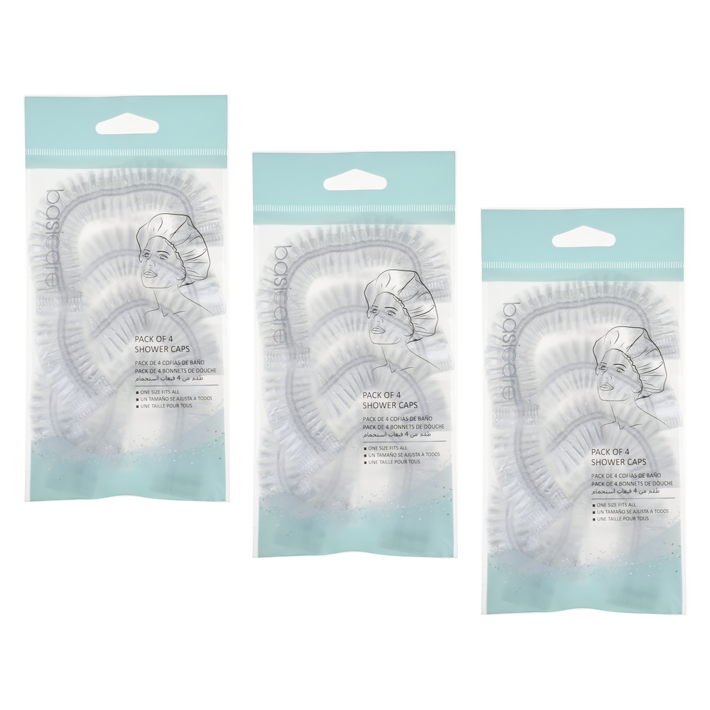 Basicare Shower Cap Adults 3 Pack Reusable Waterproof Comfortable Protection