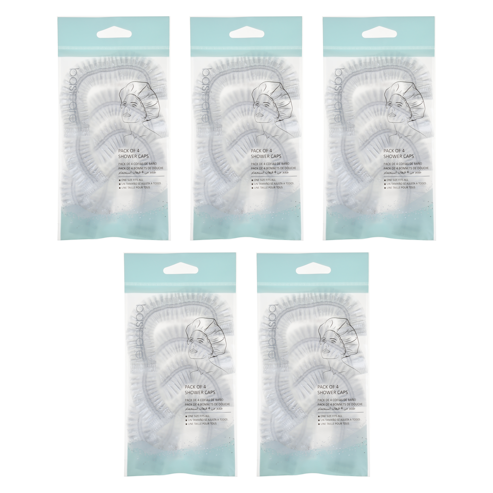 Basicare Adult Shower Cap Bundle of 5 Reusable Waterproof Comfort Edge
