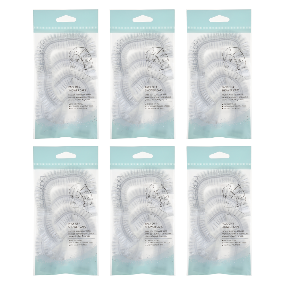 Basicare Shower Cap Adults Bundle of 6 Reusable Waterproof Comfortable Caps