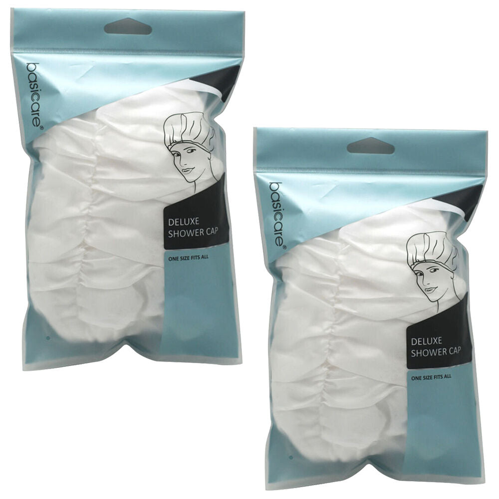 Basicare Luxury Reusable Waterproof Shower Cap Adult Pack of 2 Comfortable
