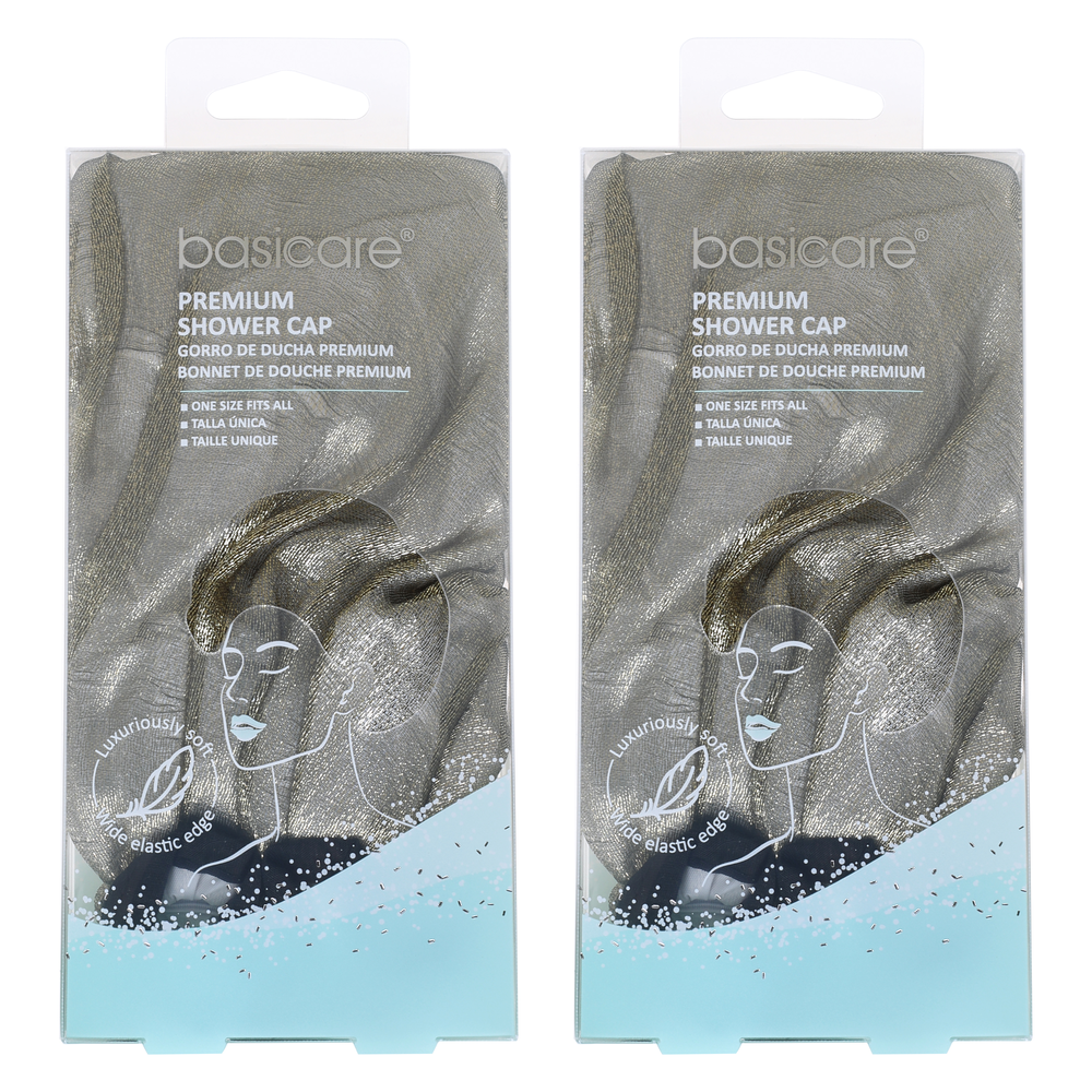 Basicare Luxury Reusable Waterproof Shower Cap Adult Pack of 2 Comfortable